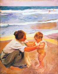 Mother and child on the beach